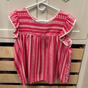 Silky and soft pink and white ruffle top